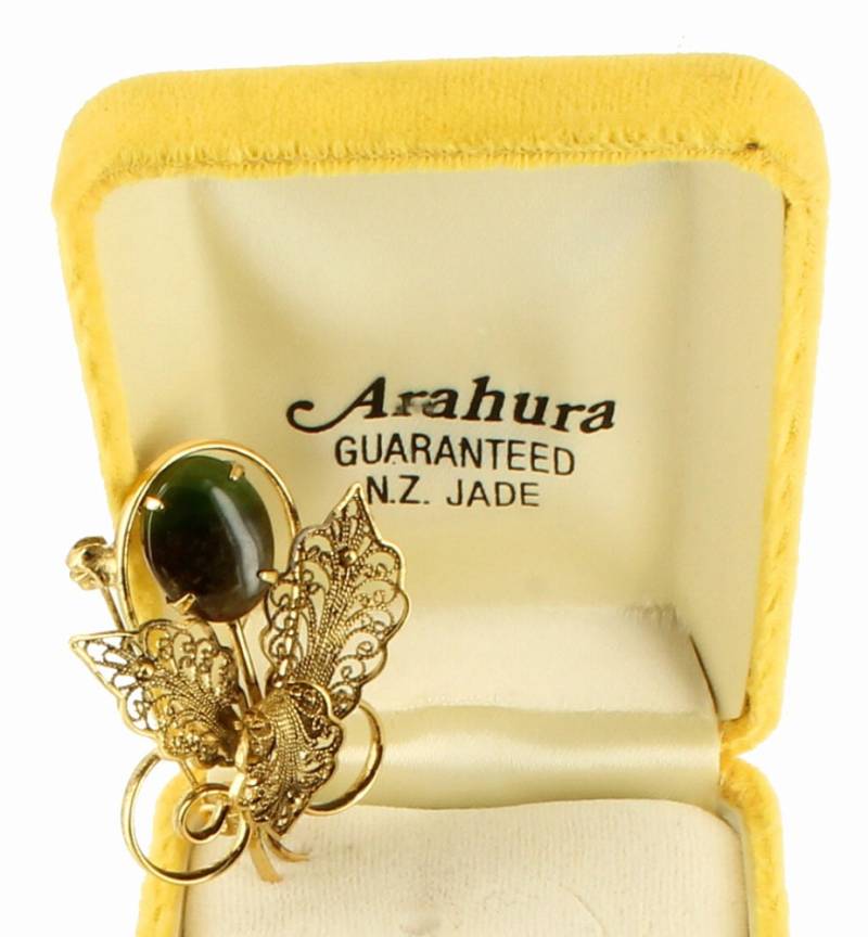 Vintage Pounamu Grünstein Gem Neuseeland Nephrit Jade Filigrane Blume Pin Arahura 1.75/Gutes Geschenk Für Sie von EllisAntiques