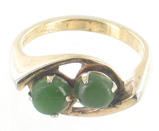 Vintage Sterling Ring/Gold Vermeil Spinat Nephrit Jade Pr Cabs Prong Set Band 5.75 Gutes Geschenk von EllisAntiques