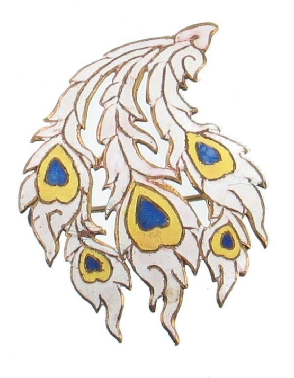 Vintage Sterling Silber Weiß Blauer Emaille Siam Pfau Vogel Feder Flügel Pin von EllisAntiques