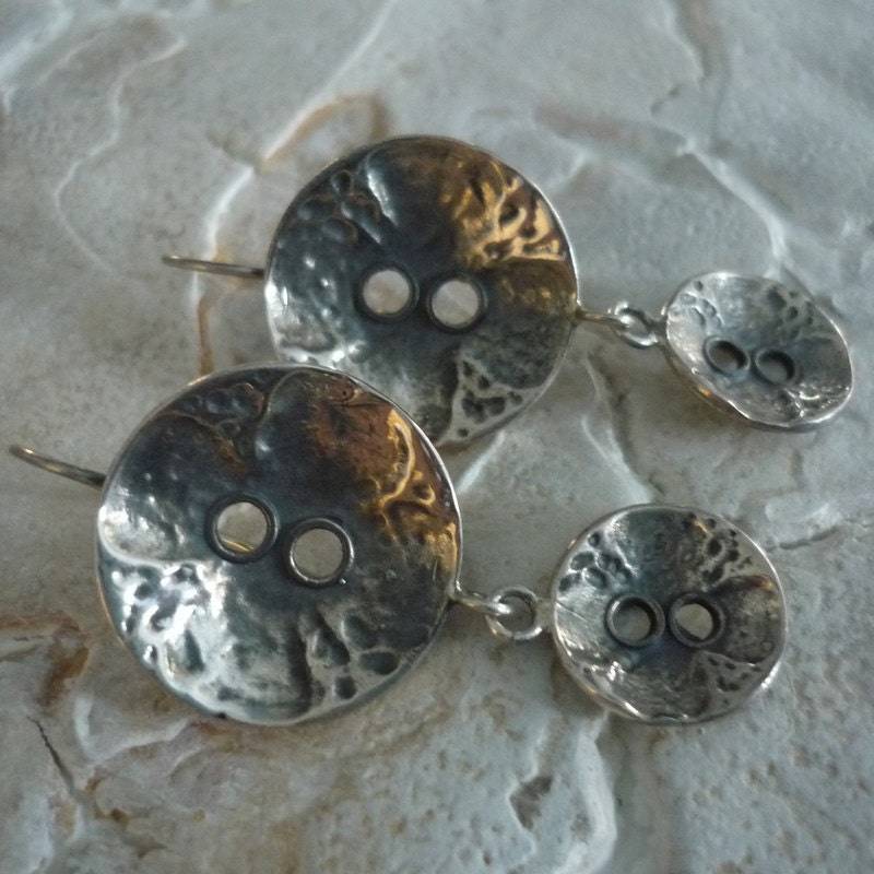 Silber Knopf Ohrringe, Lange Sterling Baumeln Kronleuchter Statement Moderne Ohrringe von Ellishshop