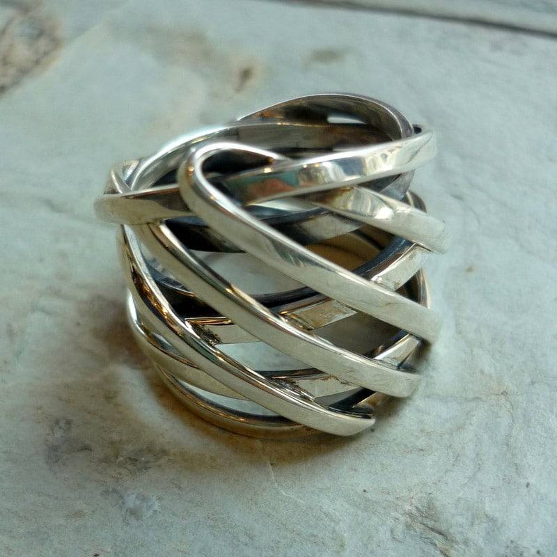 Sterling Silber Ring, Draht Gewickelt Breite Statement Gewebte Linien Chunky Moderne Ring K'403 von Ellishshop