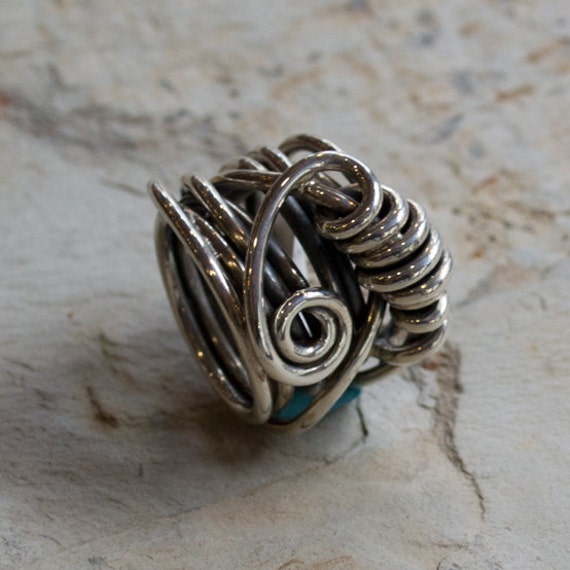 Sterling Silber Ring, Wire Wrapped Große Statement Ring #347 von Ellishshop