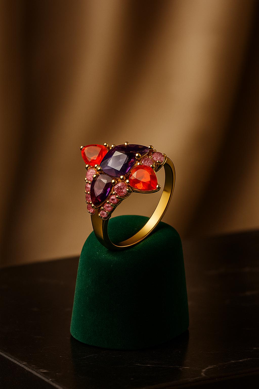 Adjustable Rainbow Gemstone Cocktail Ring - 18K Gold Vermeil Statement von Ellociel
