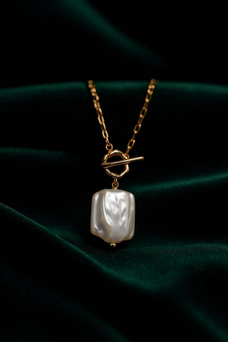Baroque Pearl Toggle Necklace - 18K Gold-Plated Rope Chain With Pearl, Elegant & Timeless Minimalist Jewelry Gift For Her By Ellociel von Ellociel