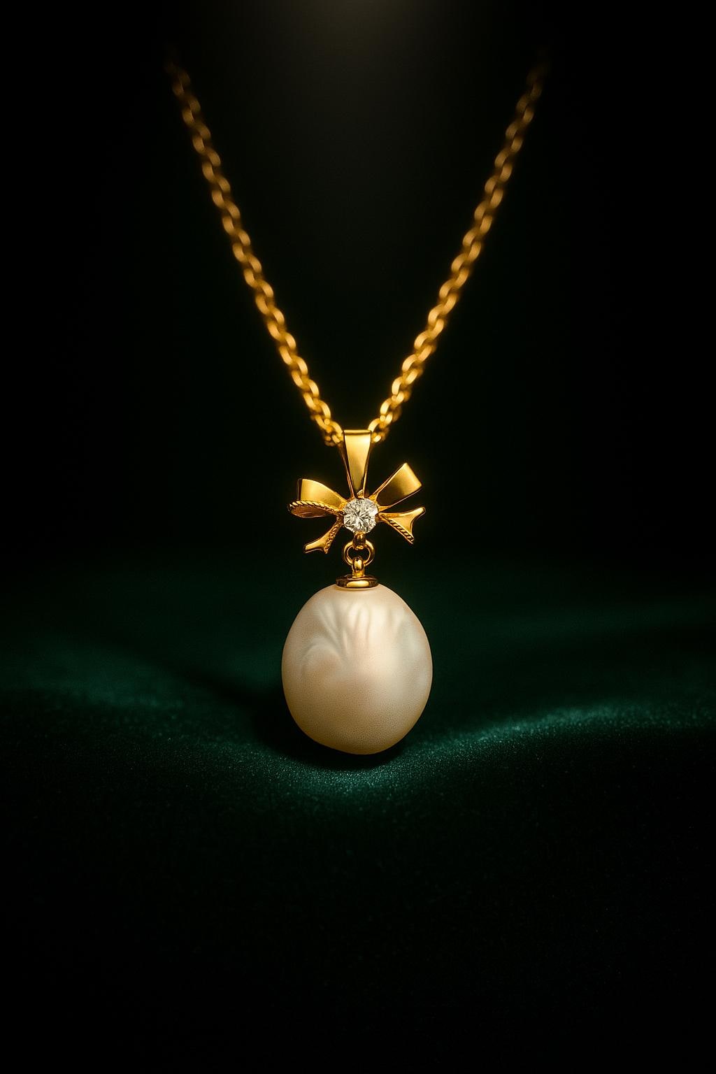 Bow & Baroque Pearl Necklace - 18K Gold-Plated Pendant With Cz Accent, Elegant Gift For Her By Ellociel von Ellociel