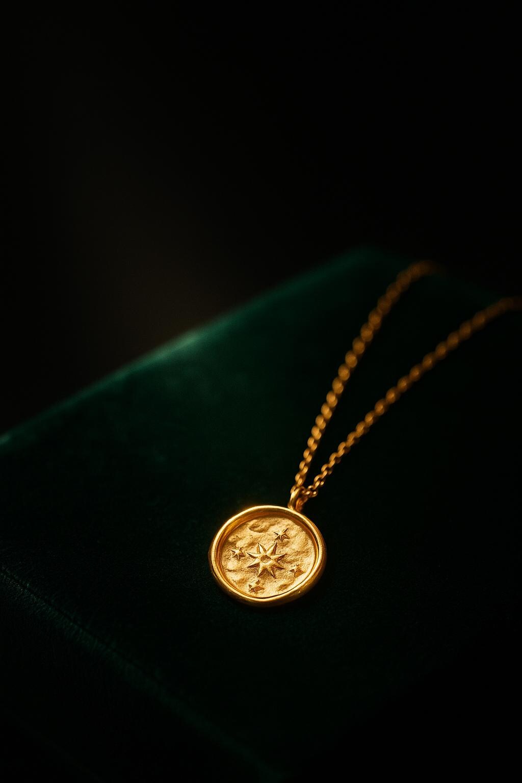 Compass Star Medallion Necklace - Vintage Gold Celestial Pendant By Ellociel von Ellociel