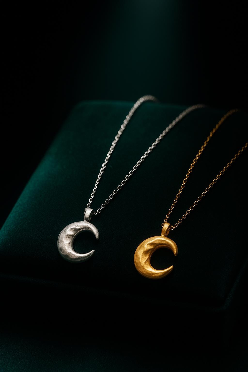 Crescent Moon Gold Necklace - Sculptural Lunar Pendant in Matte 18K Finish, Celestial Jewelry For Everyday Magic By Ellociel von Ellociel