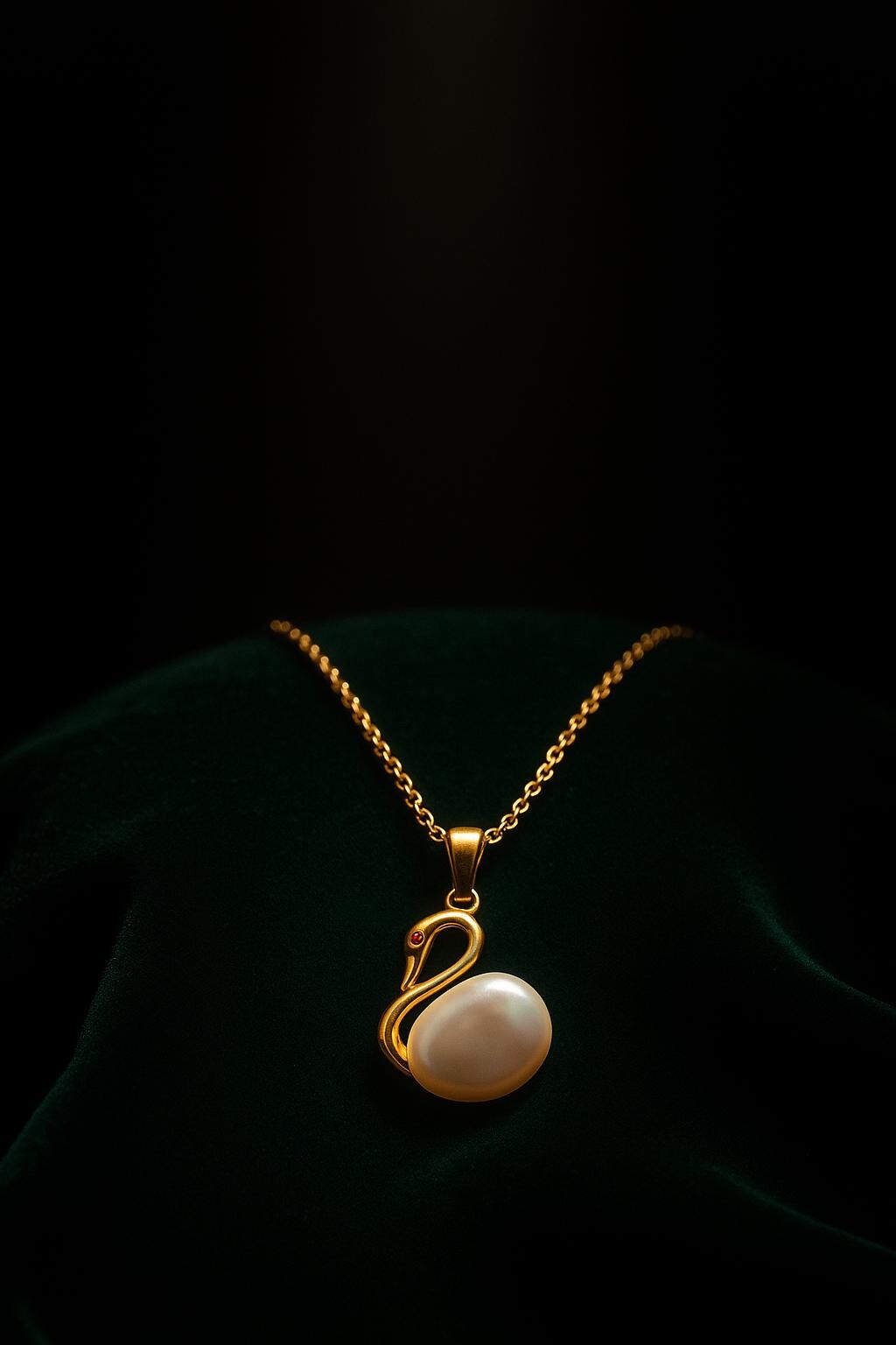 Gold Swan & Pearl Pendant Necklace - Elegant Statement Jewelry By Ellociel von Ellociel