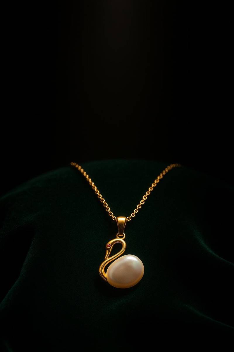 Gold Swan & Pearl Pendant Necklace - Elegant Statement Jewelry By Ellociel von Ellociel