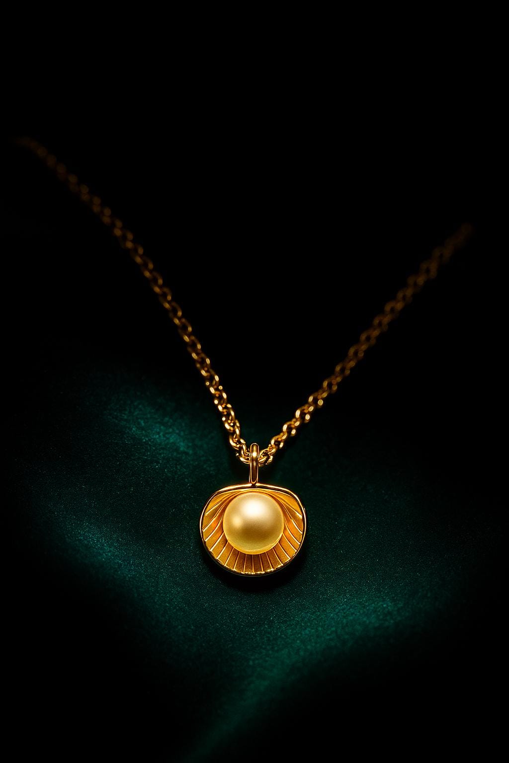 Golden Shell Pearl Pendant Necklace - 18K Gold-Plated Sculpted Circle With Floating Pearl, Minimalist Jewelry Gift By Ellociel von Ellociel