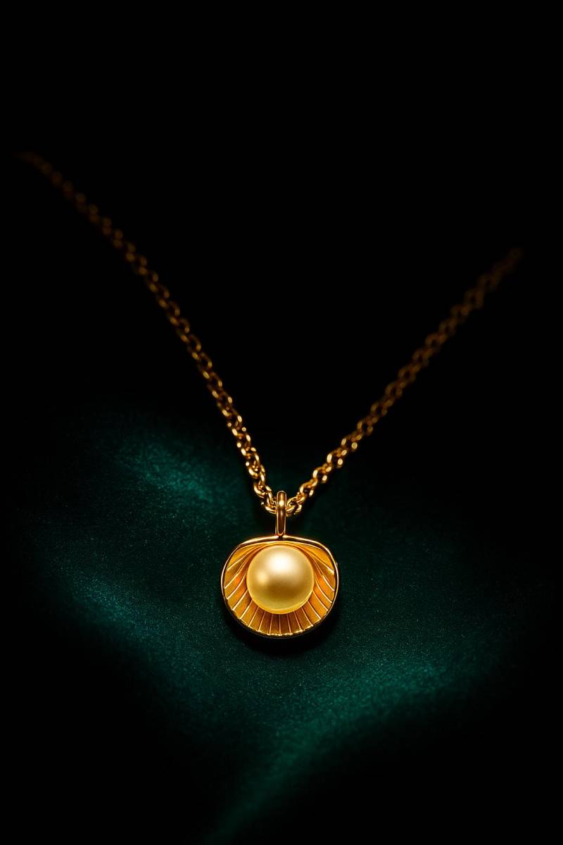 Golden Shell Pearl Pendant Necklace - 18K Gold-Plated Sculpted Circle With Floating Pearl, Minimalist Jewelry Gift By Ellociel von Ellociel