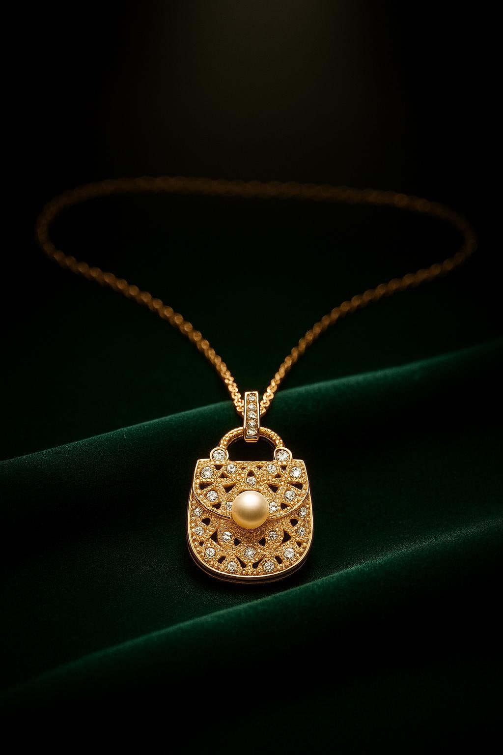 Luxury Purse Pearl Necklace - 18K Gold-Plated Handbag Pendant, Crystal Filigree Jewelry, Elegant Gift For Women By Ellociel Luxury Purse Pearl Necklace - 18K Gold-Plated Handbag Pendant, Crystal Filigree Jewelry, Elegant Gift For Women By Ellociel von Ellociel