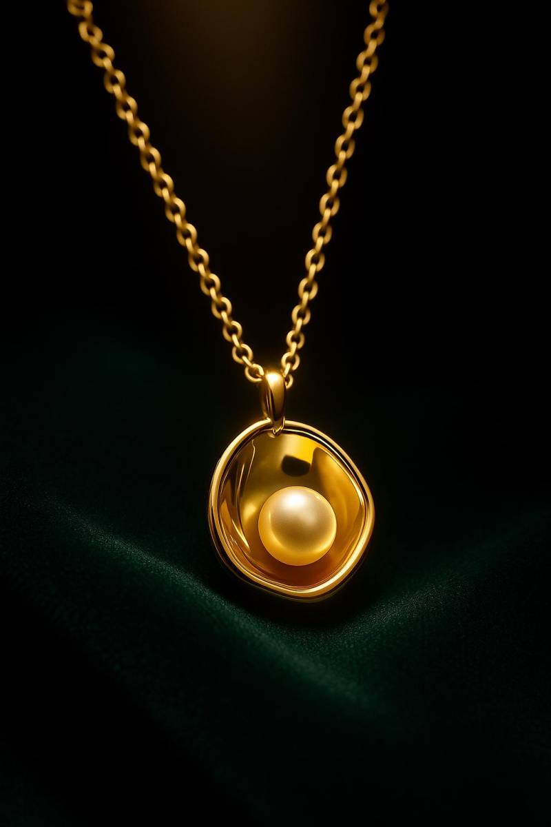 Modern Ripple Pearl Necklace - 18K Gold-Plated Pendant, Minimalist Holiday Jewelry, Gift For Her By Ellociel von Ellociel