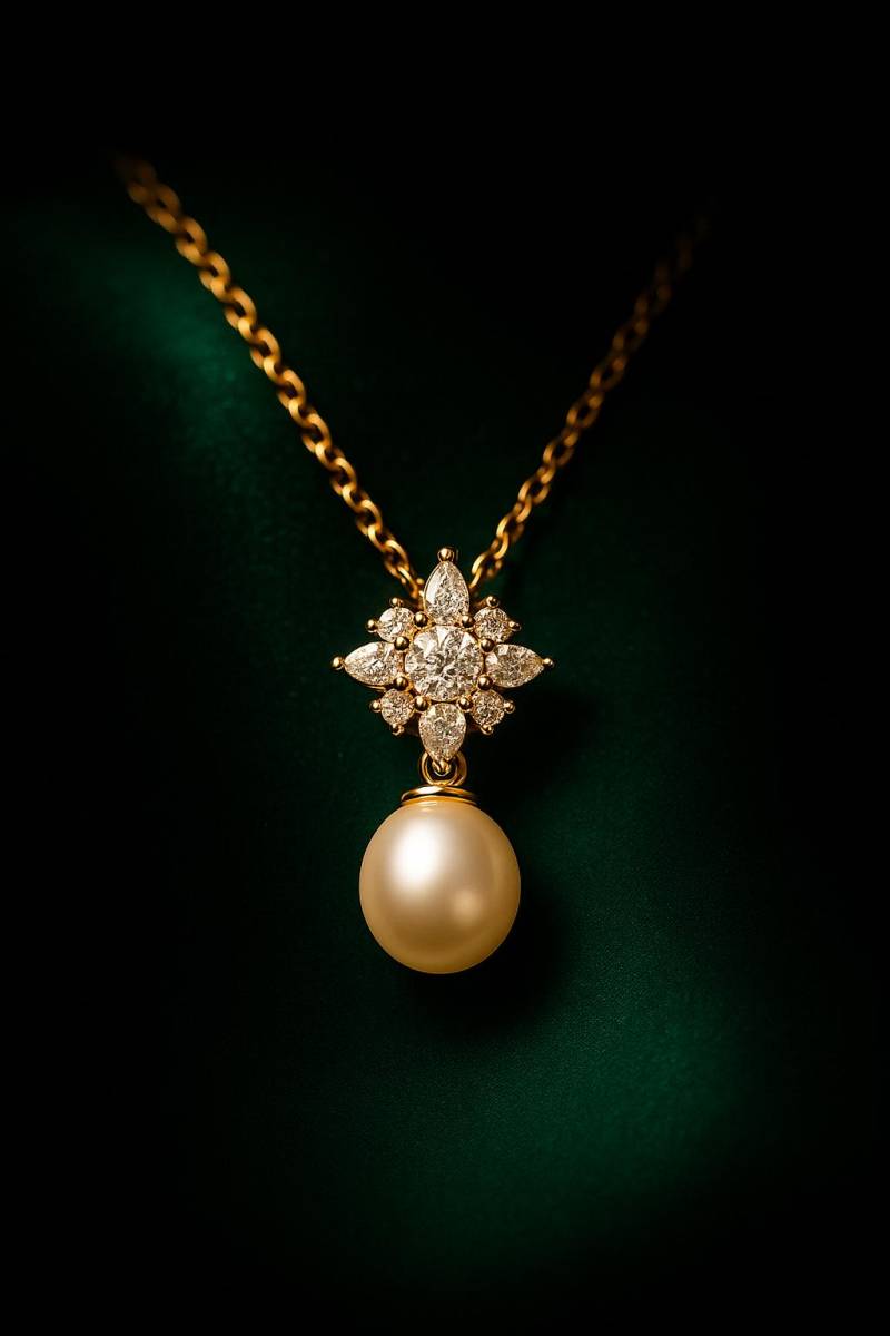 starburst Pearl Drop Necklace - 18K Gold-Plated Bridal Pendant With Cz Crystals, Elegant Wedding Jewelry By Ellociel von Ellociel