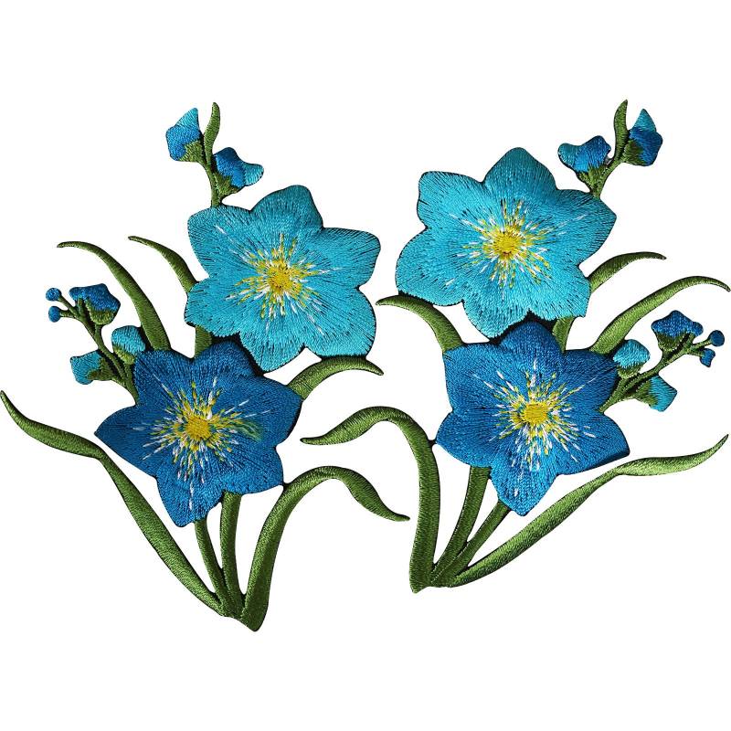 Paar Blaue Blume Patches Eisen Annähen Blumen Gestickt Patch Badge Applikation von ElluLtd