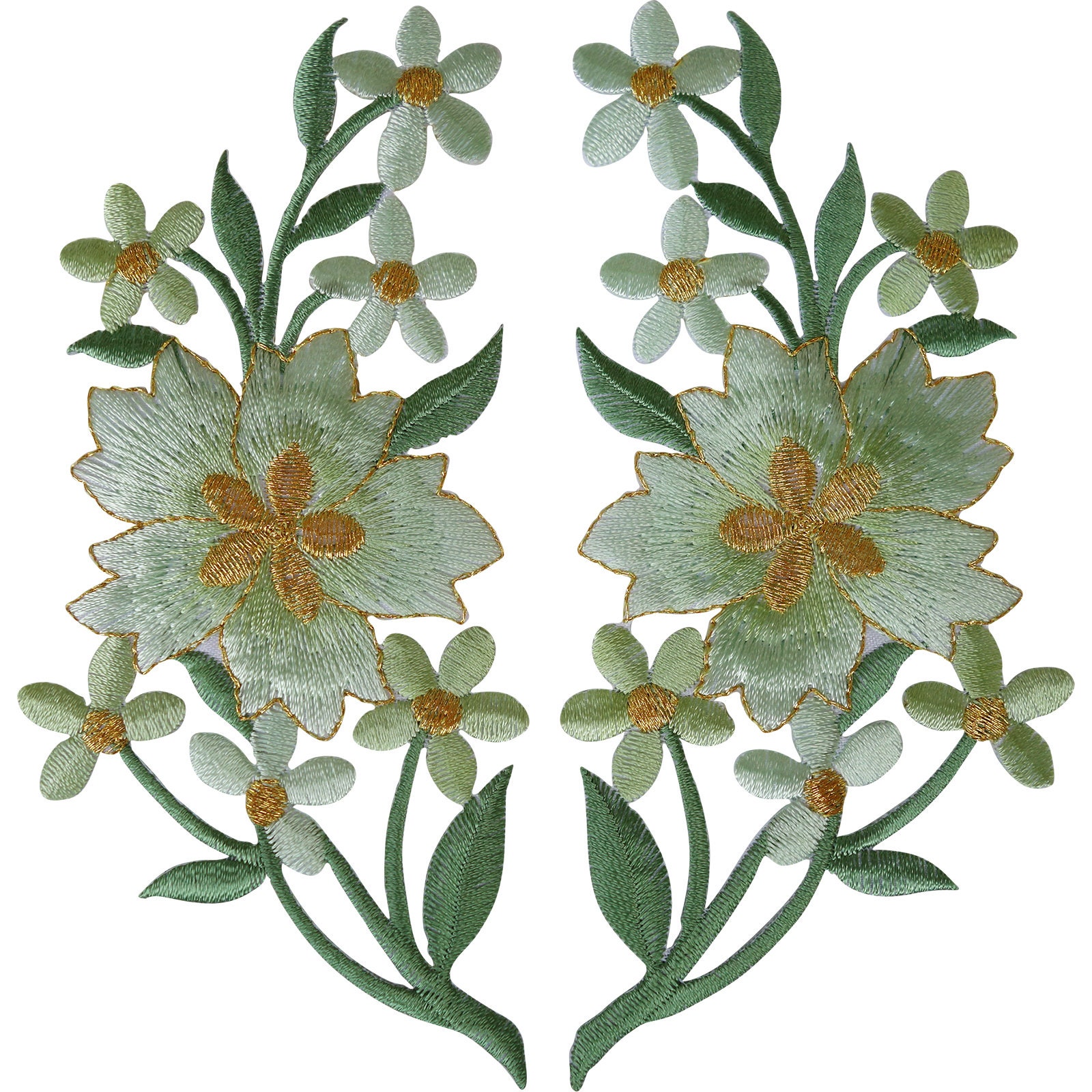 Paar Grüne Blumen Patches Eisen Annähen Jeans Gestickt Patch Badge von ElluLtd