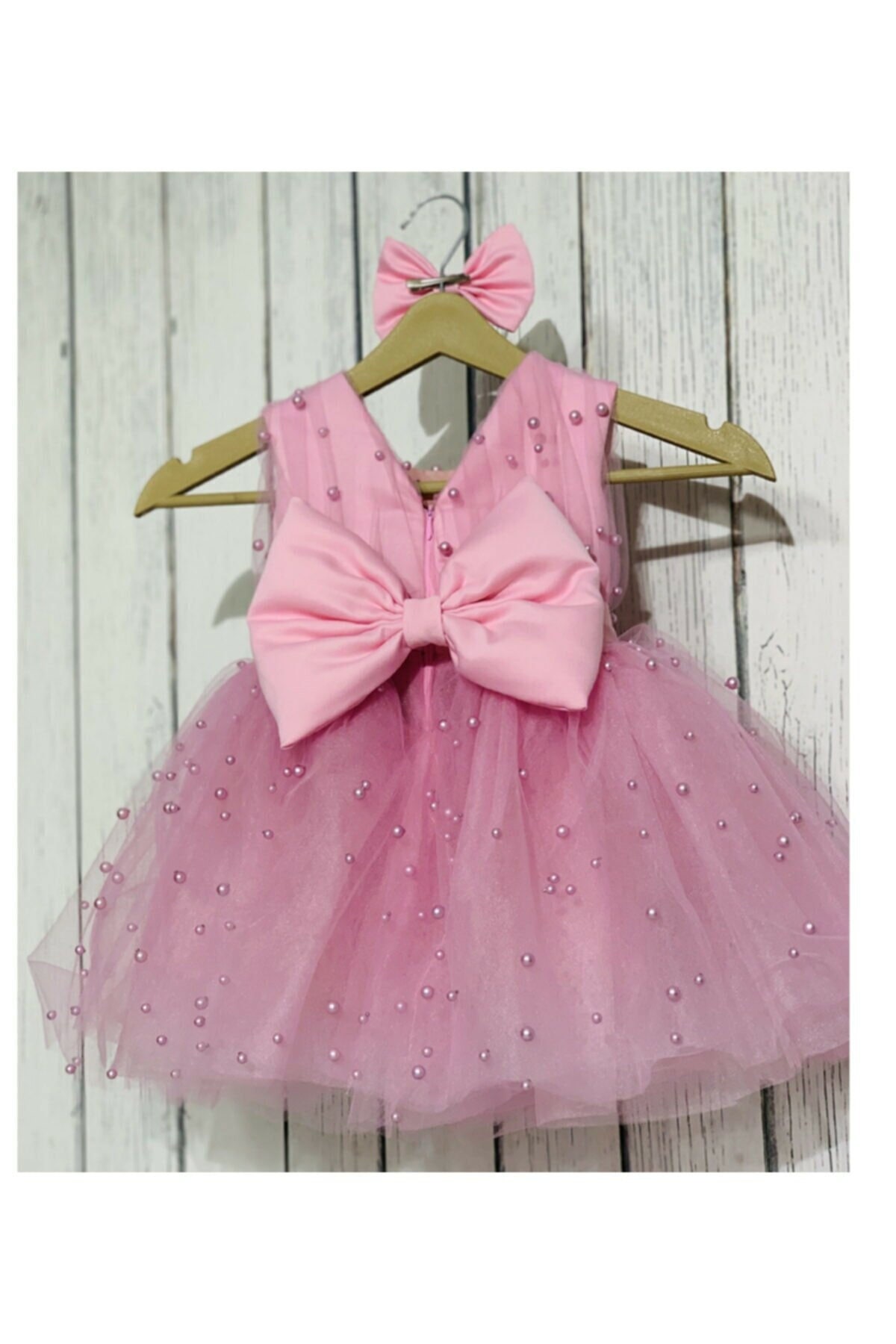 Mädchen Baby Rosa Perle Puffing Kleid von Ellussi