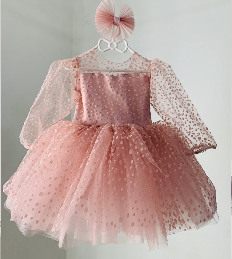 Mädchen Babypuder Transparent Flock Tüll Flauschiges Kleid von Ellussi