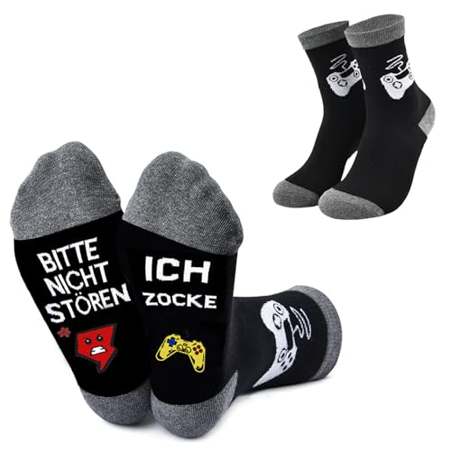 Ellxen Gaming Socken Bitte Nicht Stören Ich Zocke,Lustige Socken,Bunte Coole Verrückte Socken,Wintersocken Geschenk,Für Zocker Männer Jungs Damen Spieler,Lustig Neuheit Geburtstag Geschenke von Ellxen