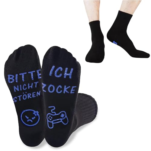 Ellxen Lustige Socken Zocken,Gaming Socken mit Spruch Bitte Nicht Stören Ich Zocke,Lustige Geburtstagsgeschenk,Haussocken Wintersocken,Für Zocker Männer Jungs Damen Spieler,Geburtstagsgeschenk von Ellxen