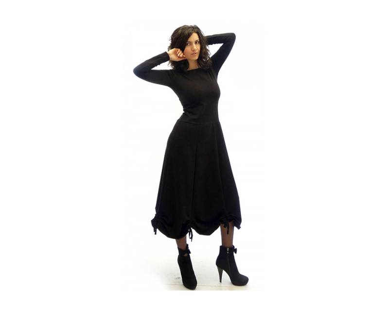 Below The Knee Kleid/Schwarzes Langarmkleid Midikleid Maxikleid Plus Size Ausgestelltes Lässiges von ElmairaShopping