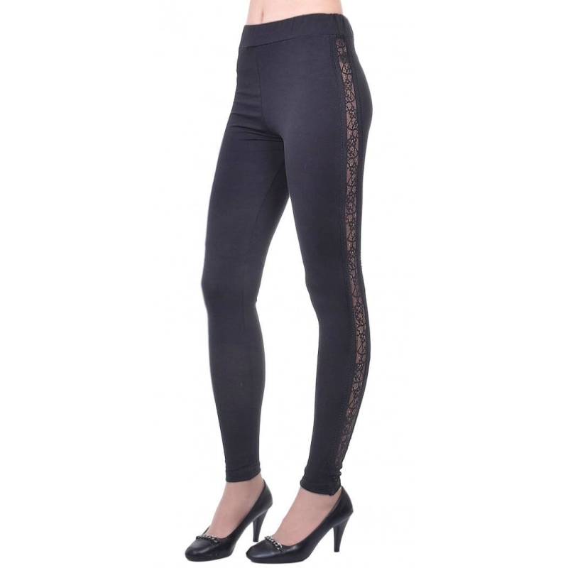 Jersey Leggings Mit Spitzenelementen/Schwarze Frauen Plus Size Fitness Full Length von ElmairaShopping