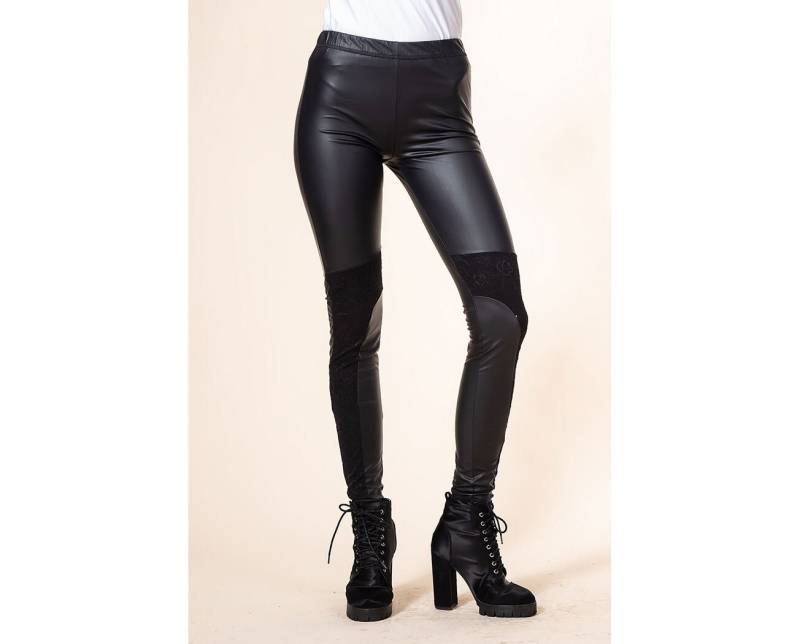 Leder Leggings Mit Spitzenelementen/Kunstleder Schwarze Frauen Plus Size Lange von ElmairaShopping