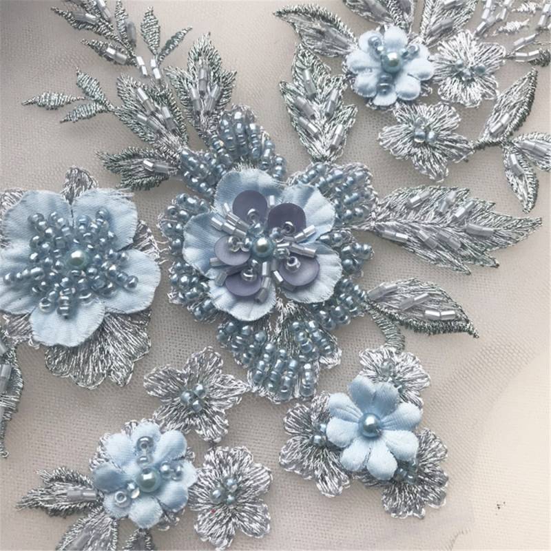 3D Blumen Perlen Spitzen Applikation Viskose Stickerei Für Brautkleid von Elmalaceapplique