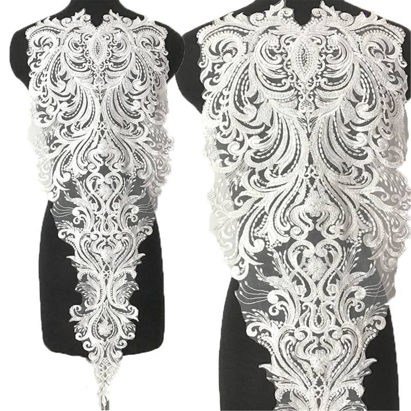 3D Perlen Spitzen Applikation Schwere Stickerei Braut Mieder | 37.79 X 12.20 Inches von Elmalaceapplique