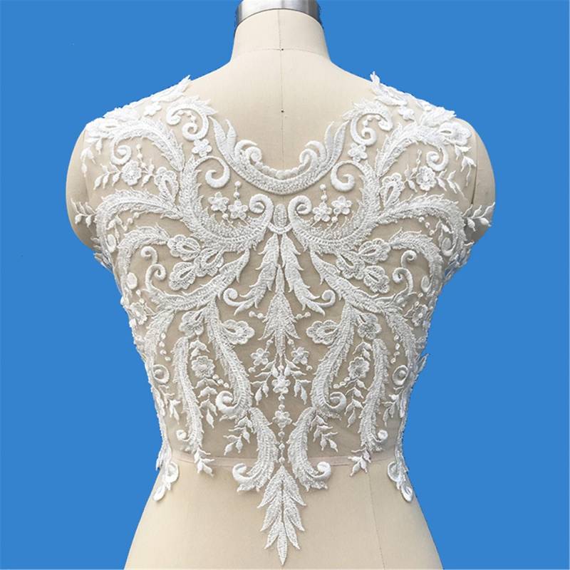 3D Perlen Spitzen Applikation Tüll Stickerei Braut Mieder | Paar von Elmalaceapplique