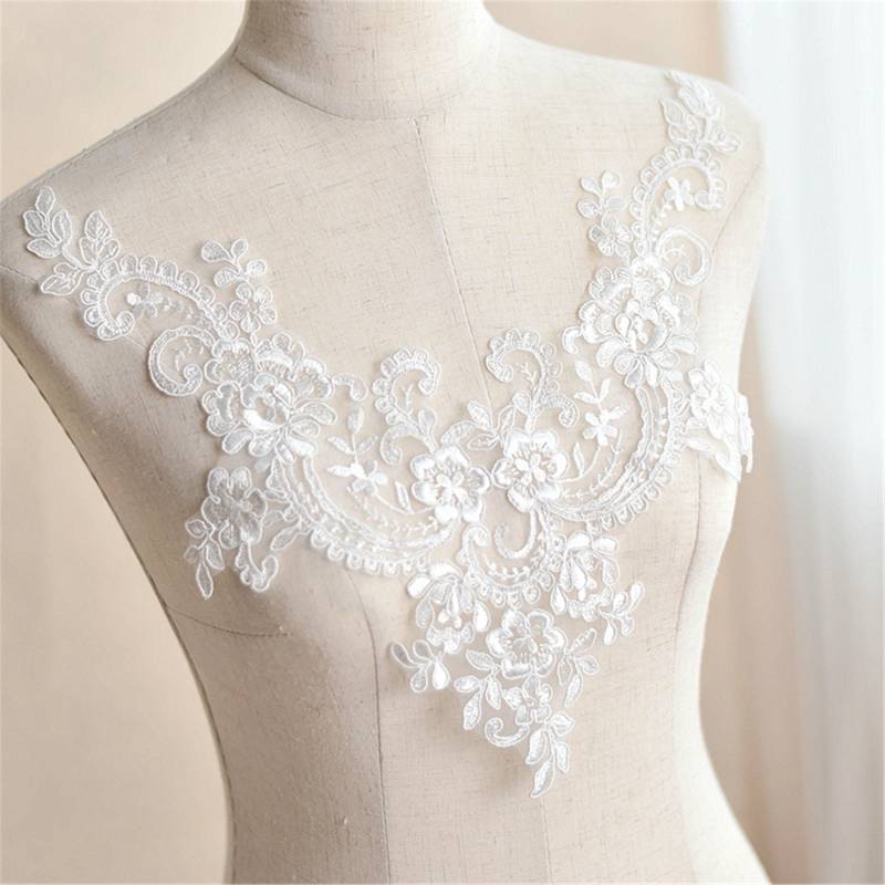 Alencon Lace Applikation Off-White Rayon Braut Mieder von Elmalaceapplique