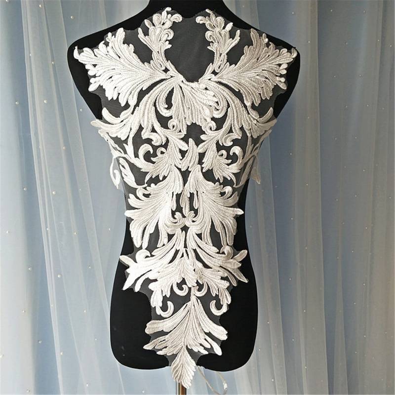 Alencon Spitzenapplikation Off-White Rayon Braut Mieder | 59x32cm von Elmalaceapplique