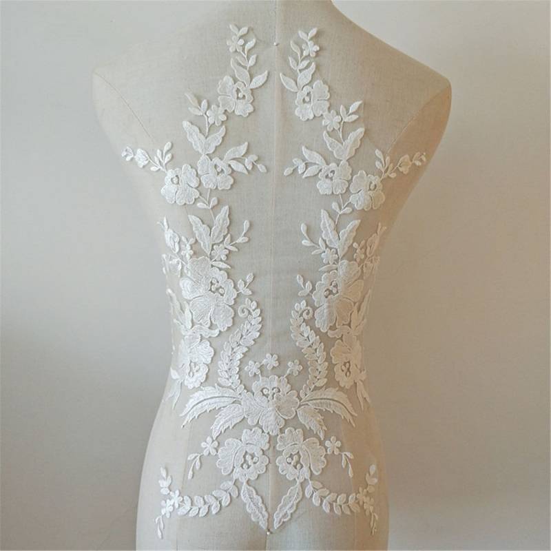 Blumen Bestickte Spitze Applikation Braut Brautkleid Mieder | 17.7x12.2 Zoll von Elmalaceapplique