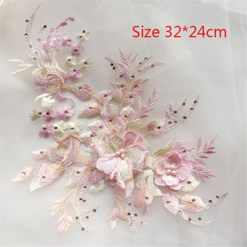 Brautspitze Applikation 3D Blumen Perlen Hochzeitskleid Besatz von Elmalaceapplique