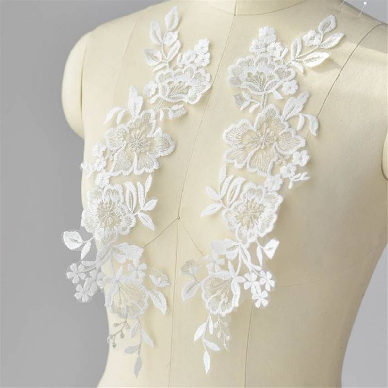 Florale Spitze Applikation Paar Off-White Rayon Hochzeitskleid Verschönerung 1 Florale Spitze Applikation Paar Off-White Rayon Hochzeitskleid Verschönerung 1 von Elmalaceapplique