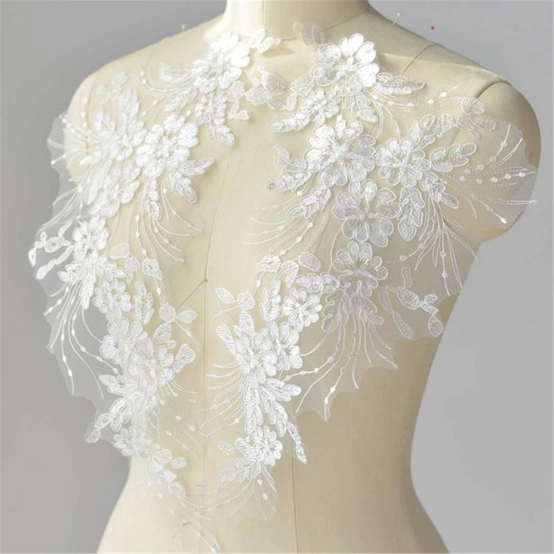Florale Spitze Applikation Paar Off-White Rayon Hochzeitskleid Verschönerung Paar Florale Spitze Applikation Paar Off-White Rayon Hochzeitskleid Verschönerung Paar von Elmalaceapplique