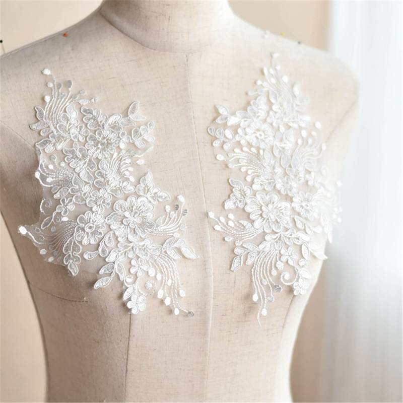 Florale Spitzen Applikationen Off-White Rayon Brautkleid Verschönerung | 1 Paar Florale Spitzen Applikationen Off-White Rayon Brautkleid Verschönerung | 1 Paar von Elmalaceapplique
