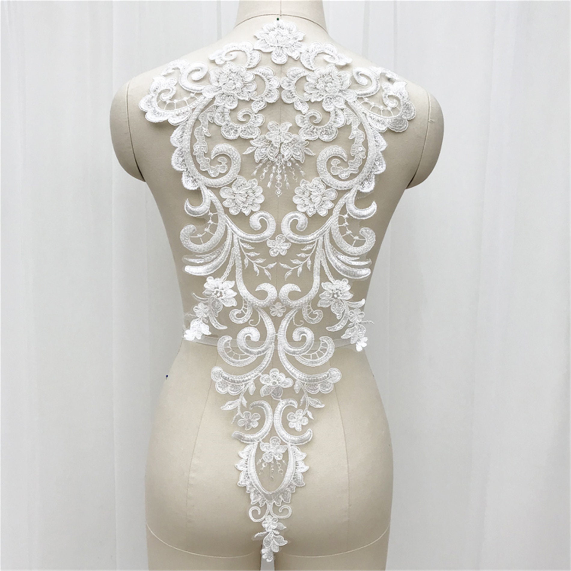 Luxus Perlen Braut Spitze Applikation Hochzeitskleid Zubehör | 23.6x12.6 Zoll Luxus Perlen Braut Spitze Applikation Hochzeitskleid Zubehör | 23.6x12.6 Zoll von Elmalaceapplique