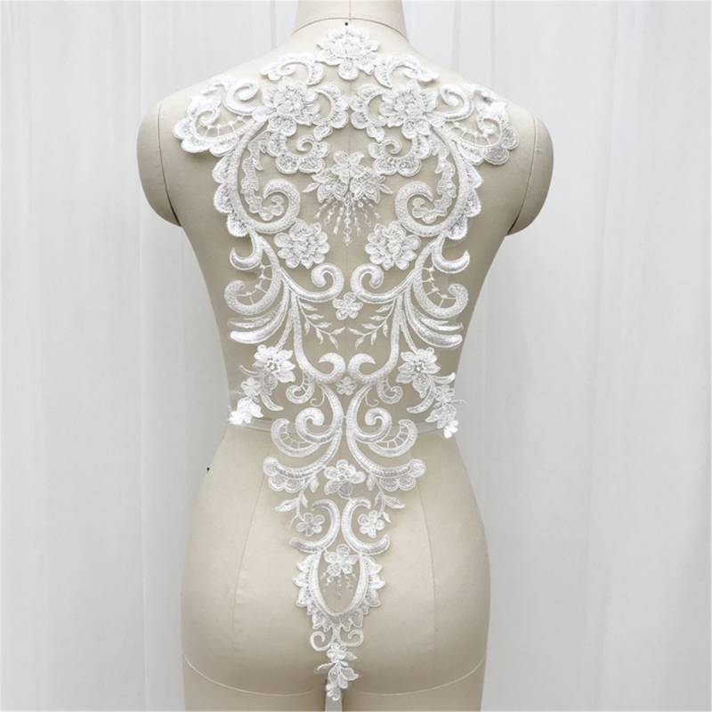 Luxus Perlen Braut Spitze Applikation Hochzeitskleid Zubehör | 23.6x12.6 Zoll Luxus Perlen Braut Spitze Applikation Hochzeitskleid Zubehör | 23.6x12.6 Zoll von Elmalaceapplique