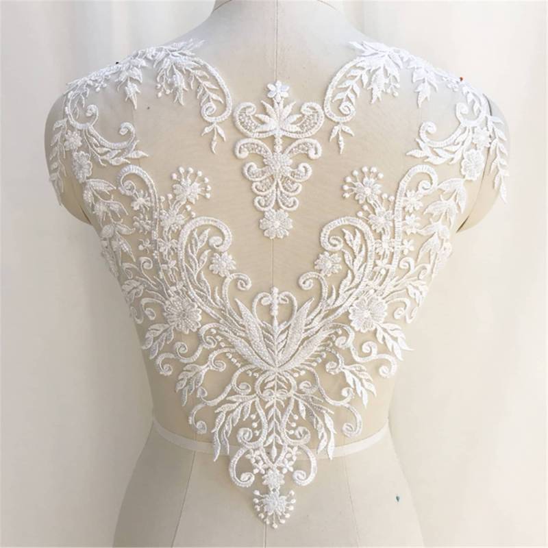 Perlen Perlen-Spitze-Applikation Brautkleid Mieder, Off-White Rayon Perlen Perlen-Spitze-Applikation Brautkleid Mieder, Off-White Rayon von Elmalaceapplique
