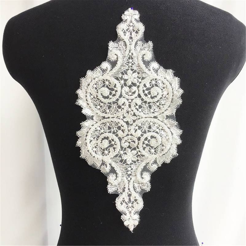 Perlen Spitzen Applikation Braut Mieder Stickerei Aufnäher | 32.20 X 14 cm von Elmalaceapplique