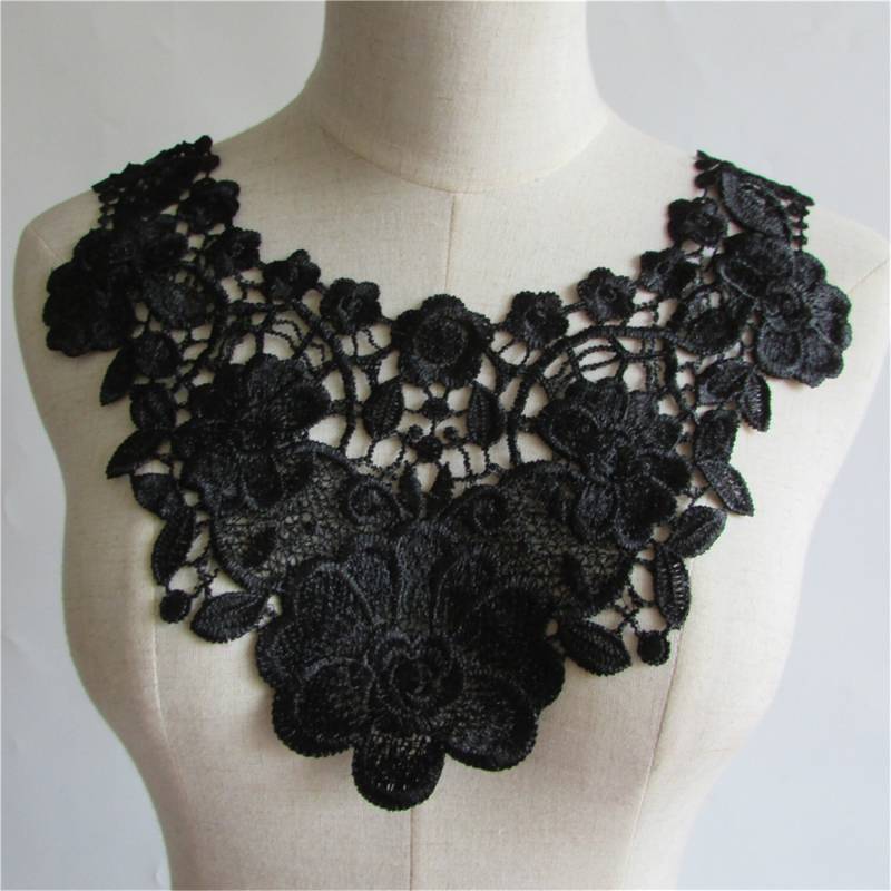 Schwarze Florale Spitze Kragen Applikation Kostüm Nähen Borte von Elmalaceapplique