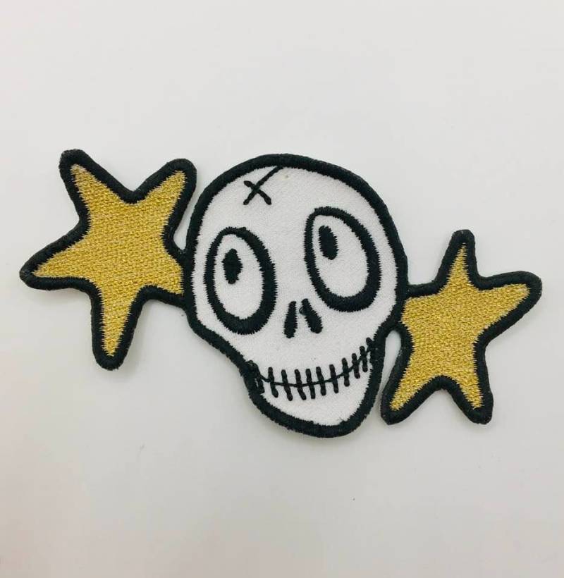 Aufnäher Patch , Star - Skull Gold Metallic Sterne Schädel Totenkopf Punk Gothic Elmira-Berlin von ElmiraBerlin