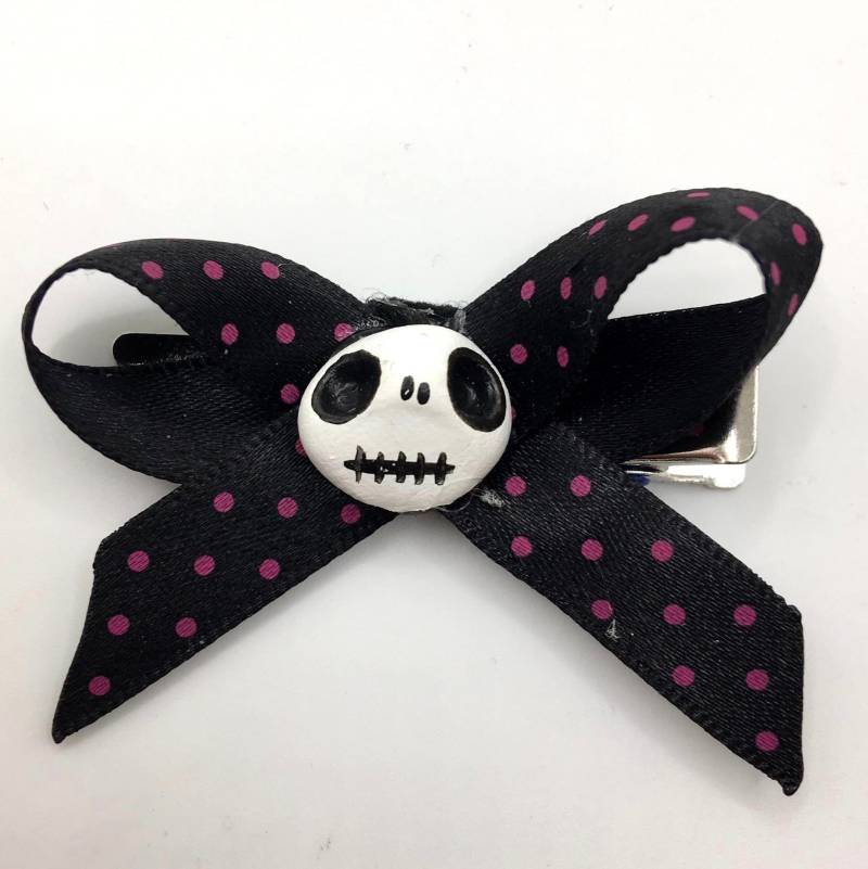 Haarspange, Schleife Small, Schwarz - Pink Gepunktet, Totenkopf, Punk, Gothic, Original Elmira Berlin von ElmiraBerlin