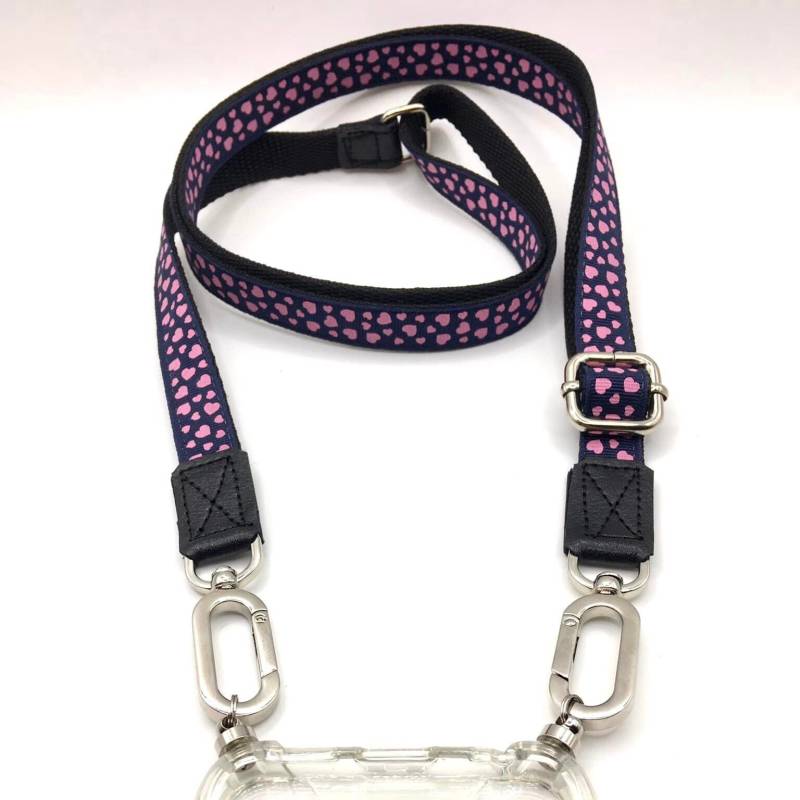 Handygurt Smartphonegurt Schultergurt Crossbodygurt Herzen Pink Dunkelblau15 Mm Verstellbar, Silbernen Karabiner, Lederapplikation von ElmiraBerlin