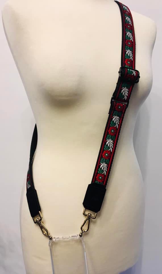 Schultergurt Taschengurt Handygurt Blumen Schwarz Rot Grün 30 Mm Breit Verstellbar, Hochwertigen Light Gold Karabiner, Lederapplikation Schultergurt Taschengurt Handygurt Blumen Schwarz Rot Grün 30 Mm Breit Verstellbar, Hochwertigen Light Gold Karabiner, Lederapplikation von ElmiraBerlin