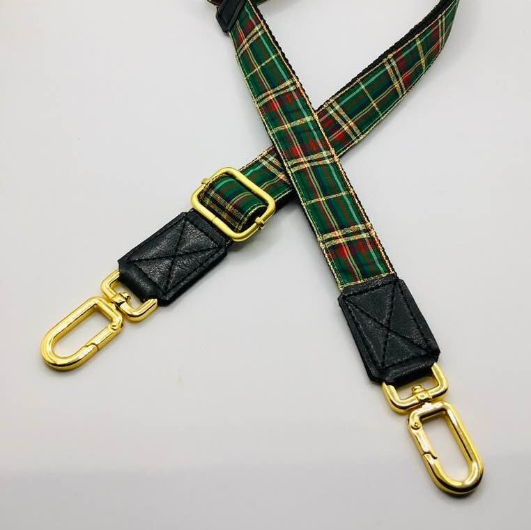 Schultergurt Taschengurt Handygurt Schottisch Grün Rot Gold 25 Mm Breit Verstellbar, Hochwertigen Karabiner, Lederapplikation von ElmiraBerlin