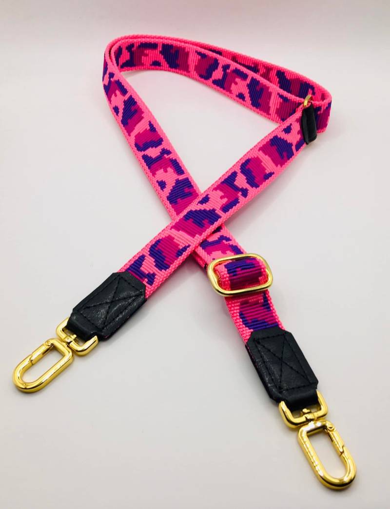 Schultergurt Taschengurt Handygurt Wechselgurt Camouflage Pink Milllitary-style 2, 5 cm Breit Mit Hochwertigen Goldfarbenen Karabiner, Leder von ElmiraBerlin