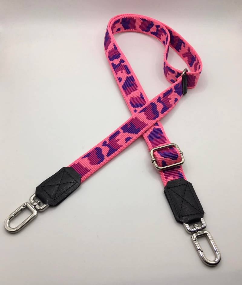 Schultergurt Taschengurt Handygurt Wechselgurt Camouflage Pink Milllitary-style 2, 5 cm Breit Mit Hochwertigen Silbernen Karabiner, Leder von ElmiraBerlin