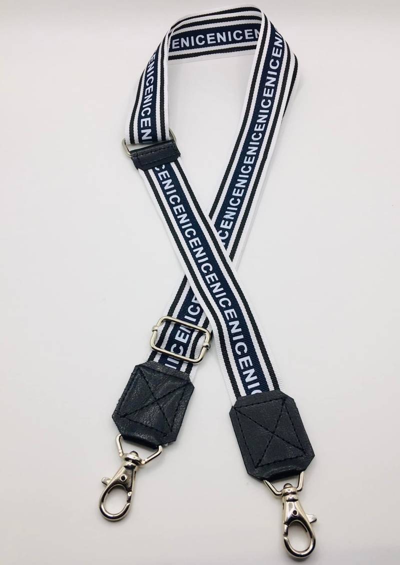 Schultergurt Taschengurt Handygurt Wechselgurt Nice Blau Weiß Schwarz 28 Mm Verstellbar Silbernen Karabiner Und Lederapplikation Schultergurt Taschengurt Handygurt Wechselgurt Nice Blau Weiß Schwarz 28 Mm Verstellbar Silbernen Karabiner Und Lederapplikation von ElmiraBerlin